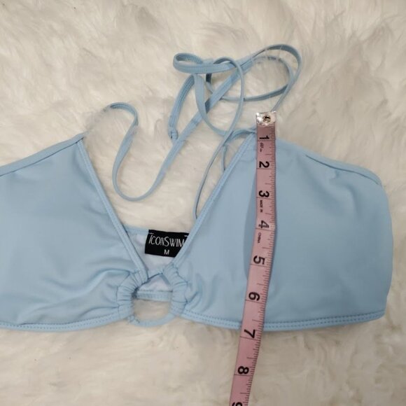 Icon Swim Light Blue Bikini Set With Ruched Cover Up Skirt & Halter Top Size M - Picture 10 of 12
